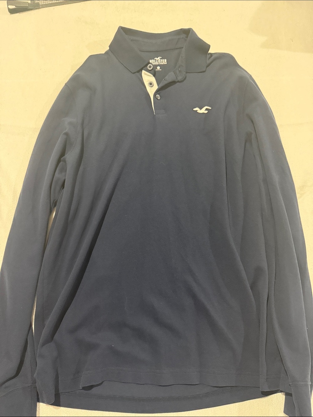Hollister Men's Navy Long-Sleeve Polo with Contrast Placket